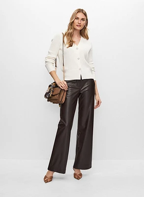 Jewel Button Cardigan & Vegan Leather Pants