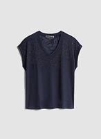 T-shirt à détail de feuilles palmier et strass