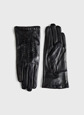 Contrast Stitch Leather Gloves