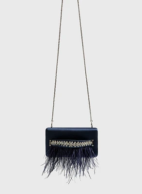 Pochette à sangle avec cristaux et plumes