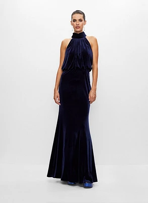 Robe longue en velours à col licou