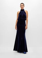 Robe longue en velours à col licou