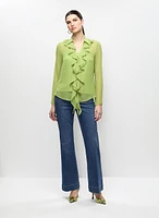 Ruffled Chiffon Shirt & Flare Leg Jeans