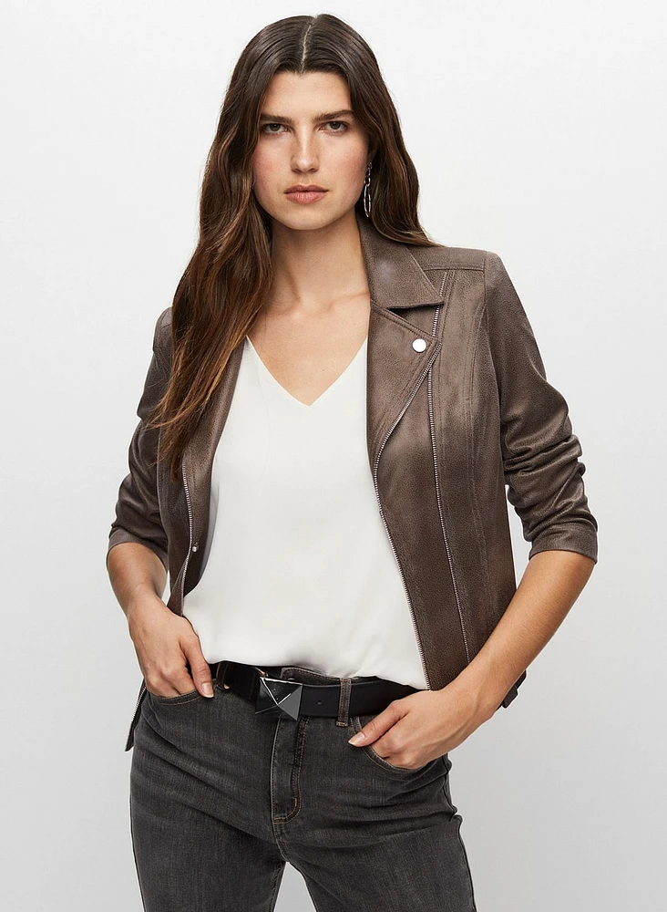 Vex - Zip Detail Faux Suede Jacket