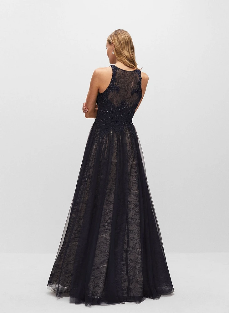 Embellished & Embroidered Lace Gown