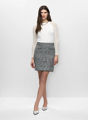 Haut à manches en maille et jupe en tissu bouclé