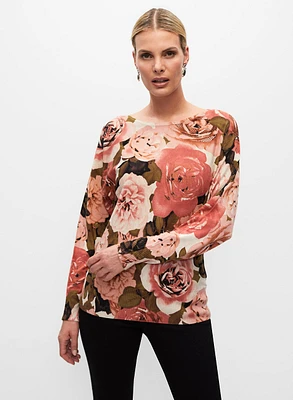 Rhinestone Detail Rose Print Sweater