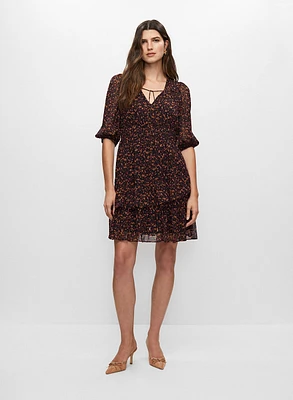 Floral Print Tie Neck Dress