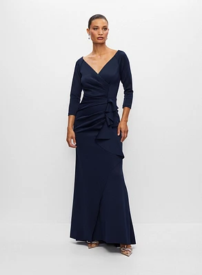 Robe longue à col cache-cœur et volants