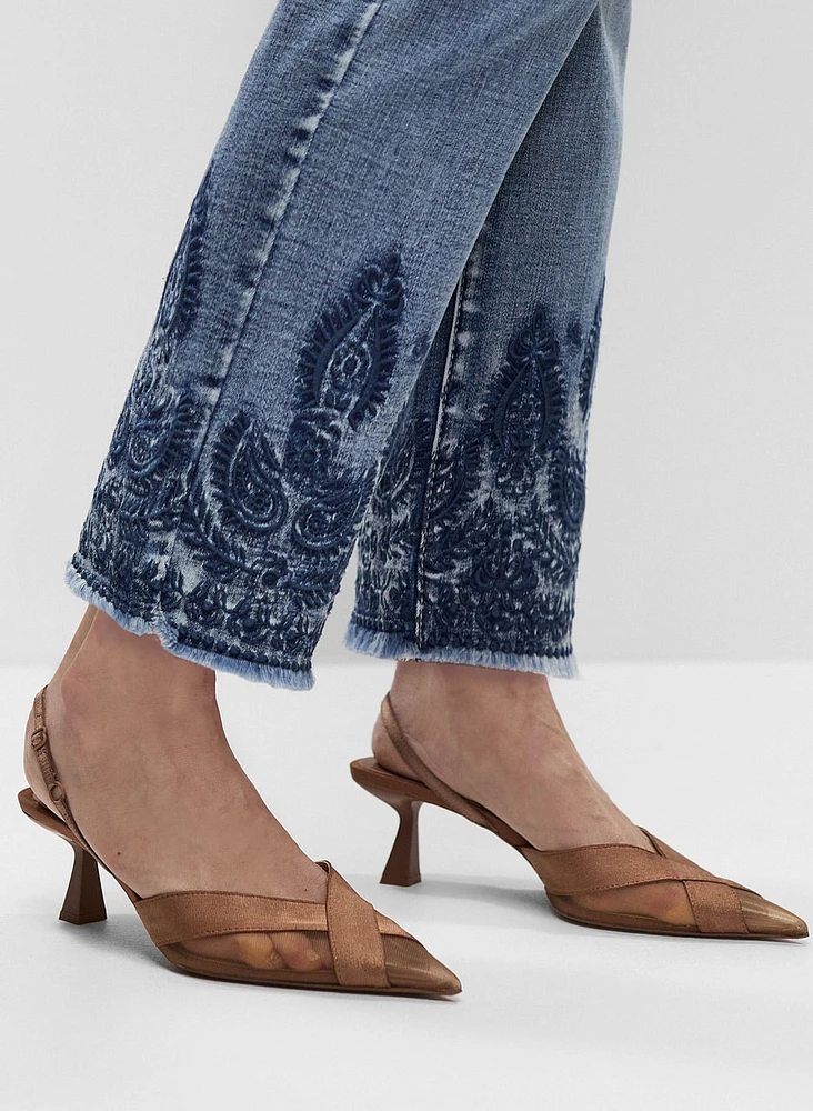 Embroidered Straight Leg Jeans