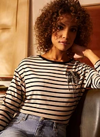 Brooch Appliqué Stripe Print Tee