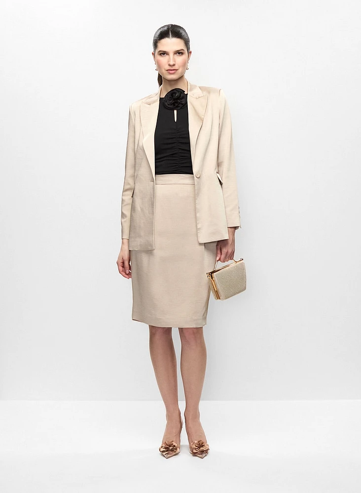 Satin Jacket, Rosette Top & Satin Pencil Skirt