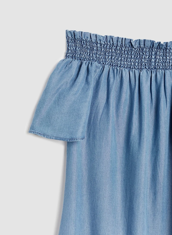 Robe droite en tencel à encolure bateau
