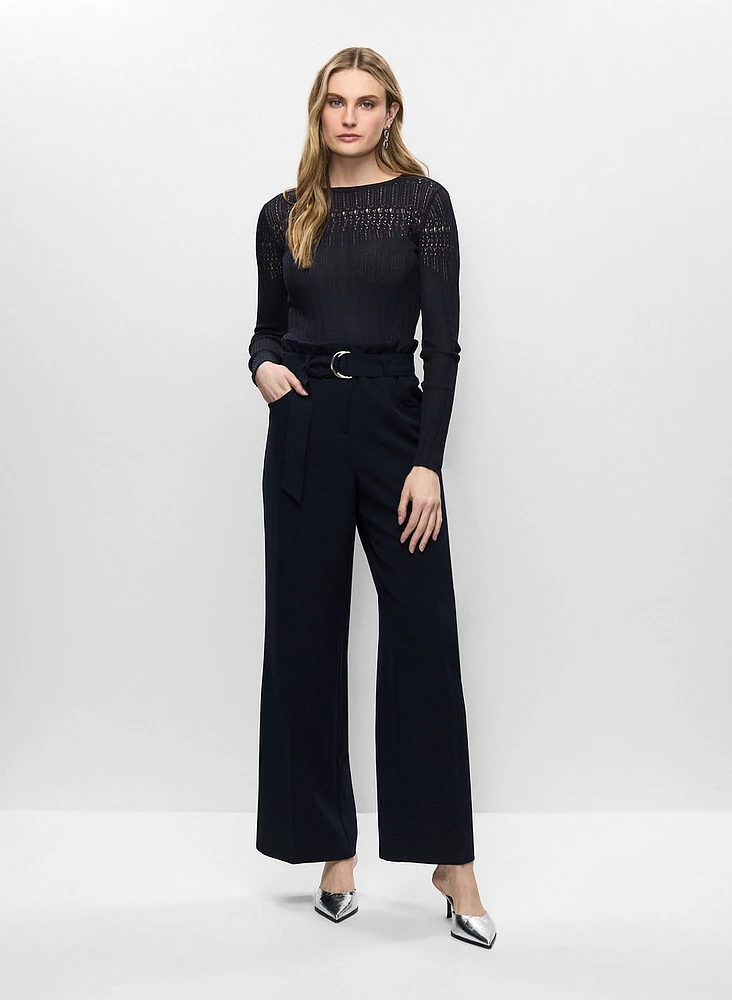 Pointelle Knit Sweater & Wide Leg Pants