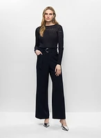 Pointelle Knit Sweater & Wide Leg Pants