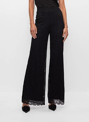 Pantalon large à ourlet en dentelle