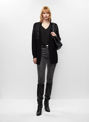 Cardigan en tricot et jean à paillettes