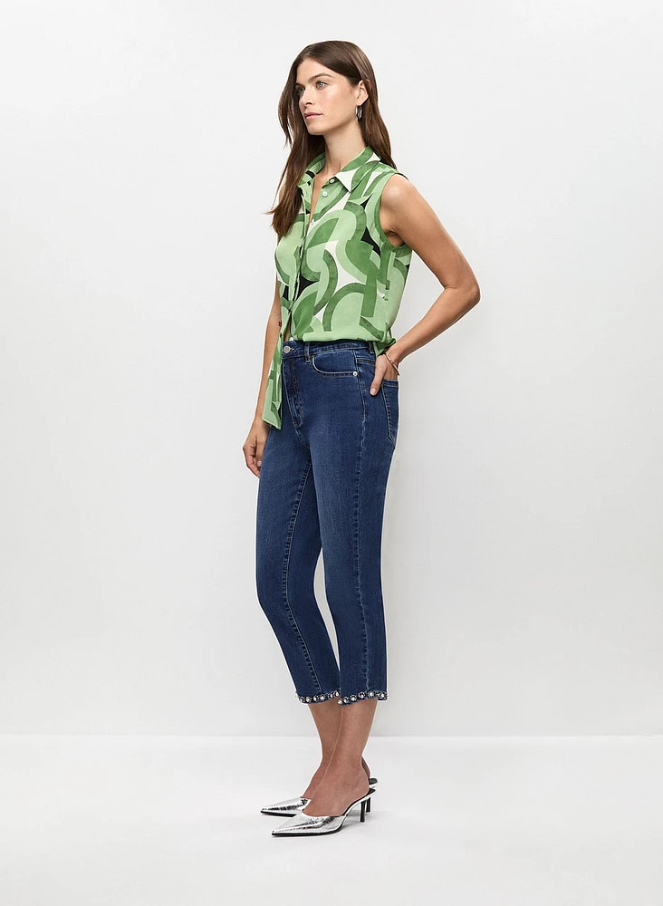 Capri en denim à ourlet enjolivé