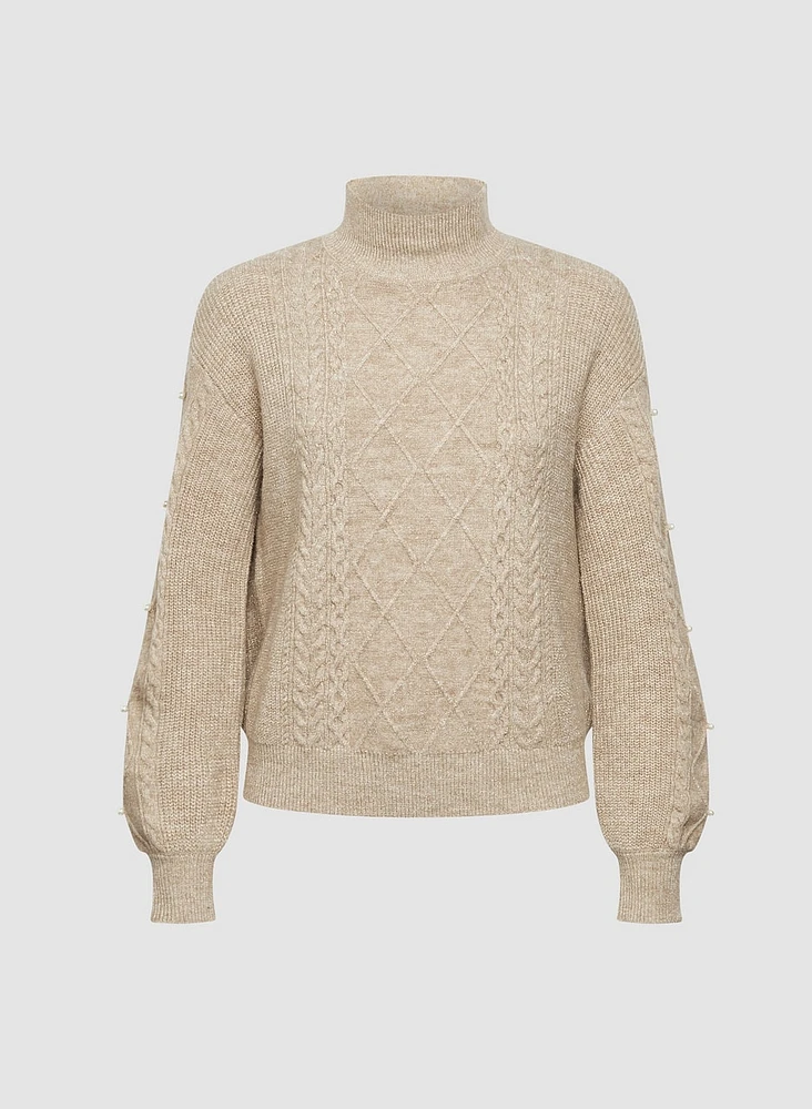 Pearl Embellished Rib Knit Sweater