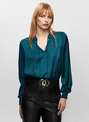 Satin Art Deco Fan Motif Blouse