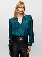 Satin Art Deco Fan Motif Blouse