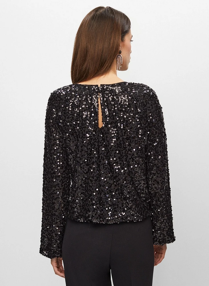 Sequin Detail Crew Neck Top