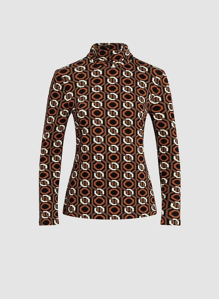 Geometric Pattern Turtle Neck Top