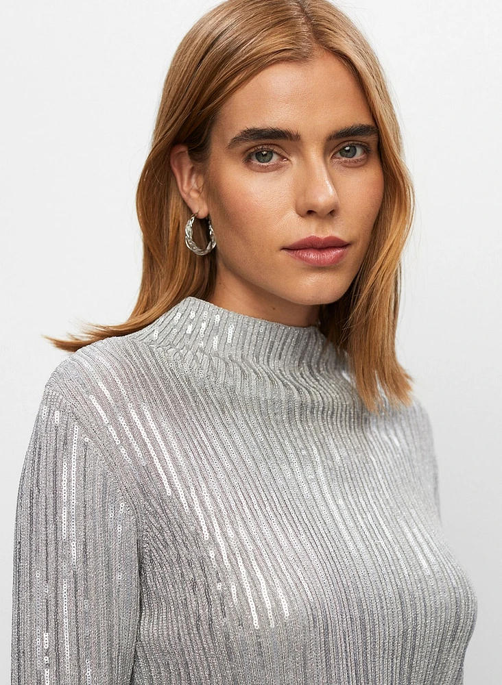 Pull en tricot côtelé à sequins