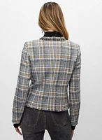 Veste courte à carreaux et détail denim