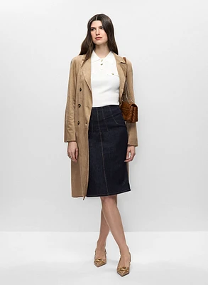 Faux Suede Trench & Denim Pencil Skirt