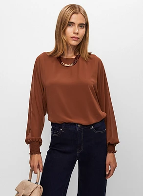 Smocked Detail Long Sleeve Top