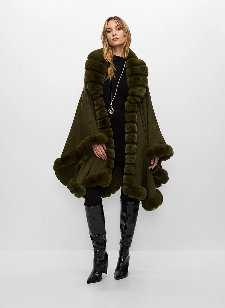 Faux Fur Trim Poncho