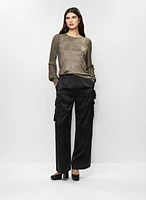 Metallic Sweater & Satin Cargo Pants