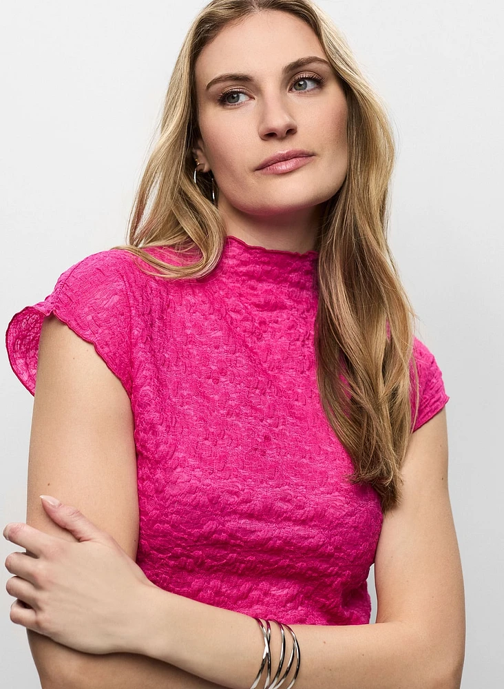 Funnel Neck Cap Sleeve Top