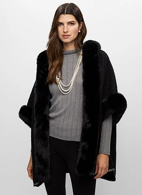 Faux Fur Trim Hooded Poncho
