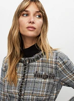 Veste courte à carreaux et détail denim