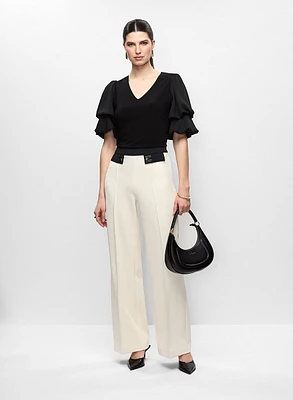 Haut à manches étagées en chiffon et pantalon évasé