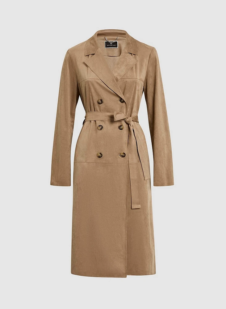 Faux Suede Trench Coat