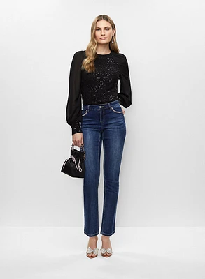 Embellished Top & Straight Leg Jeans