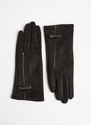 Bow Detail Faux Suede Gloves