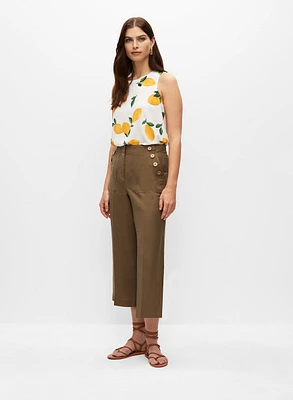 Linen Button Detail Culotte Pants