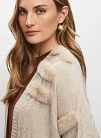 Joseph Ribkoff - Faux Fur Detail Mixed Knit Cardigan