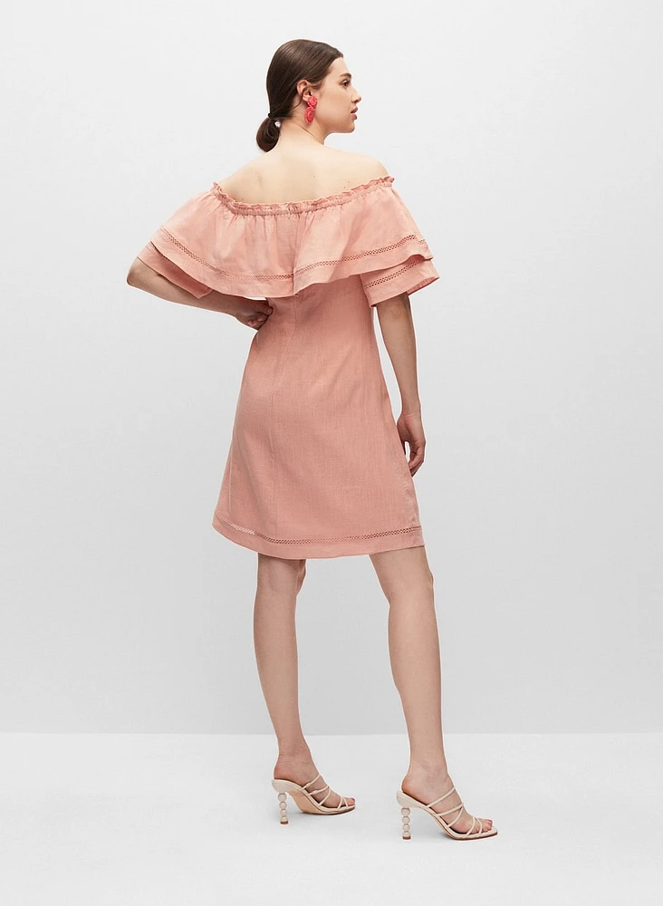 Robe en lin mélangé à épaules dénudées