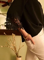 Lace Trim 3/4 Sleeve Blouse