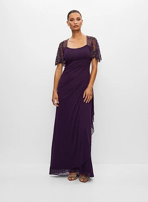 Beaded Sleeve Chiffon Dress