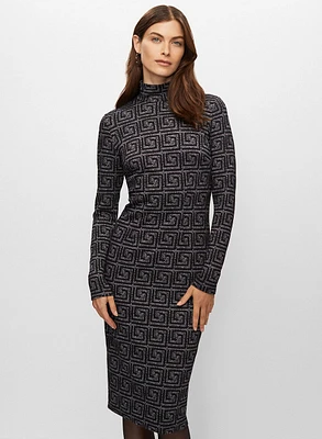 Geometric Jacquard Knit Midi Dress