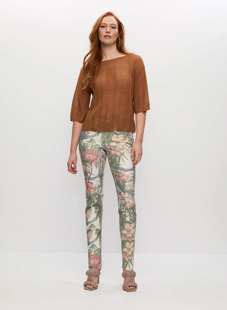 Jean jambe étroite à motif floral