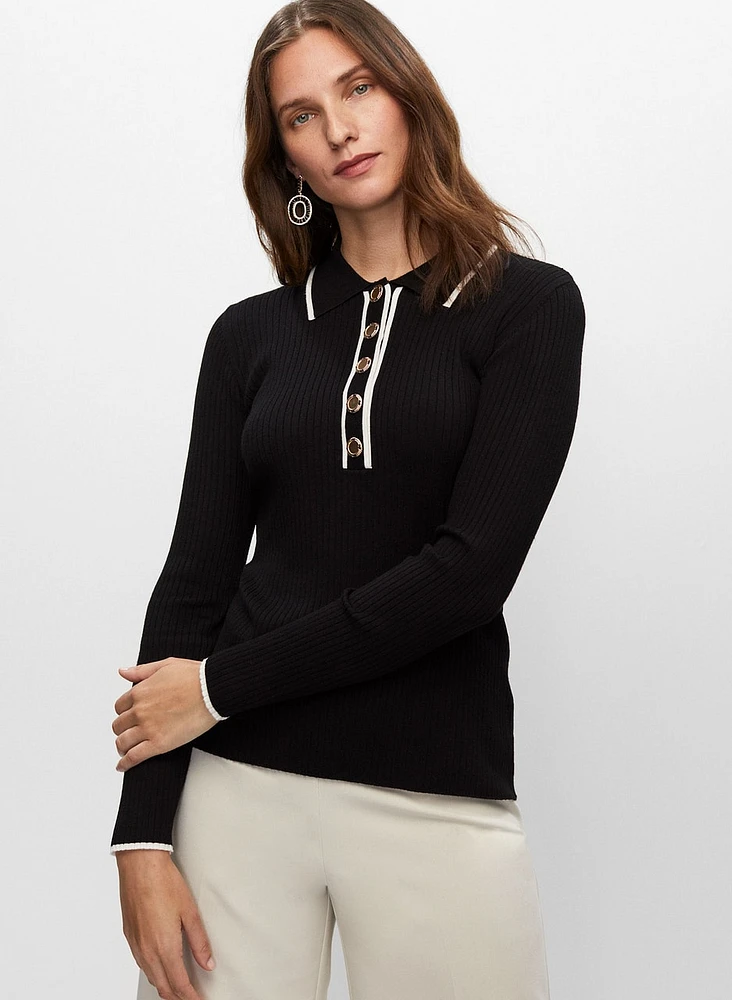 Rib Knit Polo Sweater