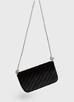 Pochette en velours et chaîne en cristal