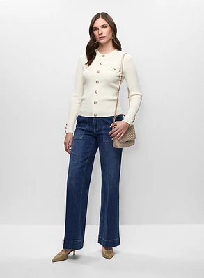 Pull à boutons décoratifs et pantalon en denim